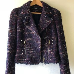 Zara boucle studded moto jacket, Size Small